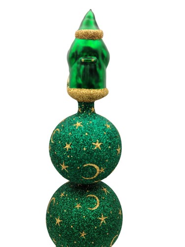 Patricia Breen Woodland Santa Finial Green Gold 3-Ball Christmas Tree Finial Top - Picture 4 of 7
