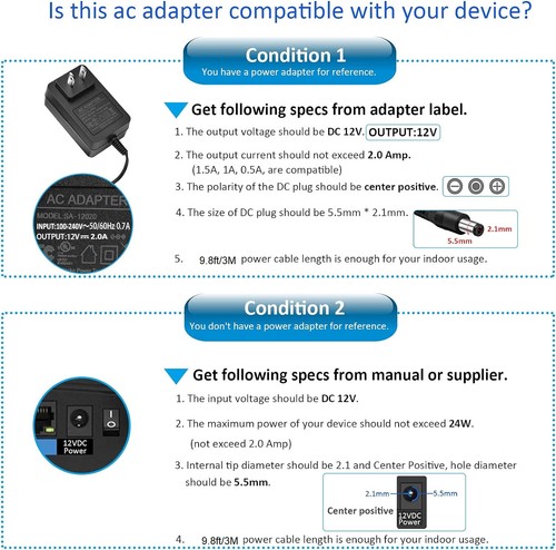 Power Supply Adapter AC/DC 12V 2A for Security Camera CCTV/DVR/NVR/FCC Certified - Bild 7 von 7