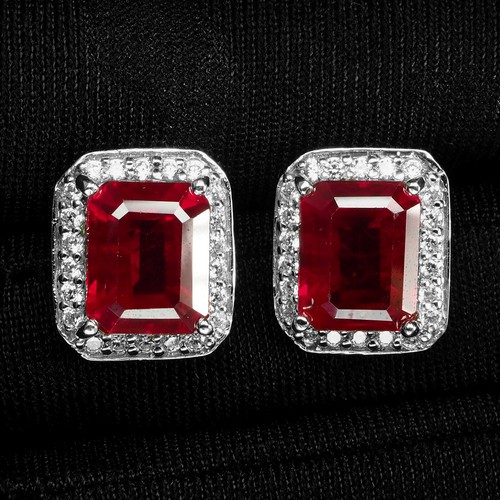 Opulent Blood Red Ruby 9.70Ct 925 Sterling Silver White Gold Plated Earrings