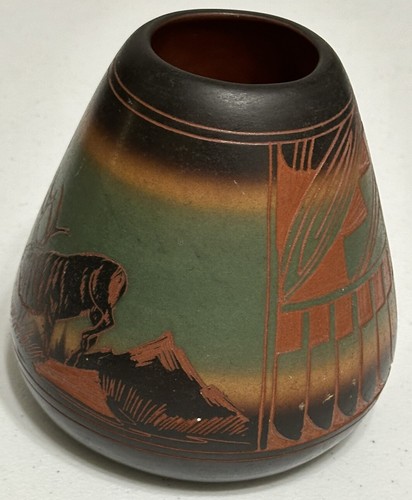 Native American Handmade Signed Elk 2007 Dine Little Ceramic Vase Pottery - Picture 5 of 8