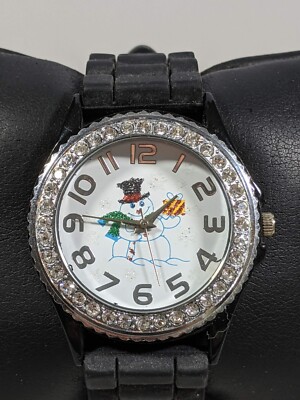 Geneva Snowman Crystal Accent Round Case 37 mm Black Rubber  display picture 2