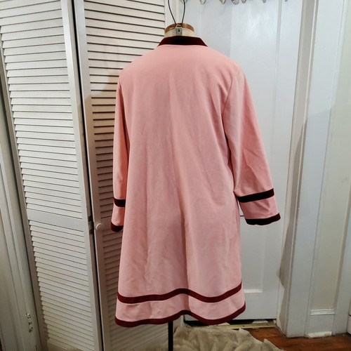 Vintage Vanity Fair Morgenmantel burgund rosa Streifen lang Velours Reißverschluss Farbblock - Bild 4 von 12