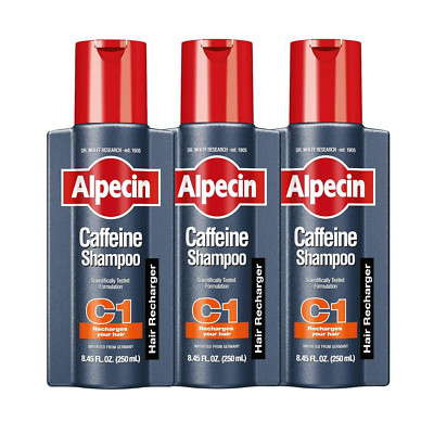 Alpecin C1 Caffeine Shampoo, 8.45 fl oz (Pack of 3), Thicker Hair, Natural Growt