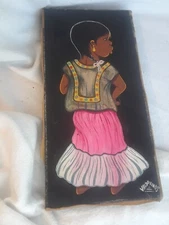Beautiful  Little Girl painting In Pink  Dress 12 X  6" Art Wood Valdovinos d1