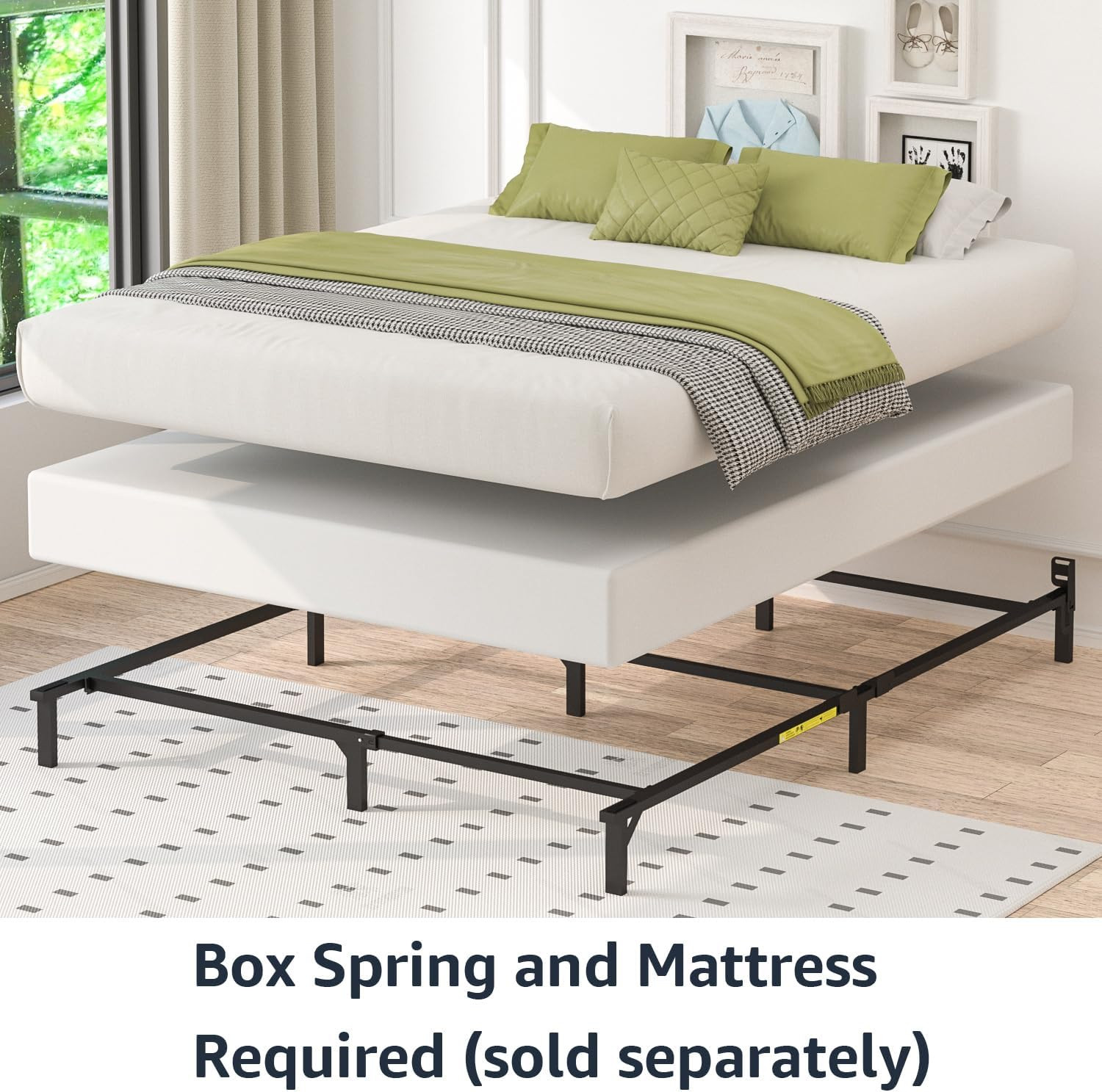Sturdy Metal Queen Bed Frame, Tool-Free Assembly, 9-Leg Support, Black