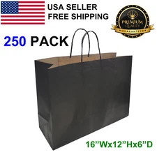250 Packs Black Paper Shopping Kraft Retail Gift Merchandise Bags With Handles
