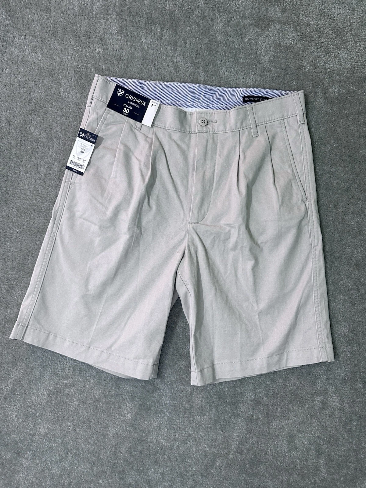 NEW Cremieux Chino Shorts Mens 30 Gray Stretch Madison Stretch 9” Inseam
