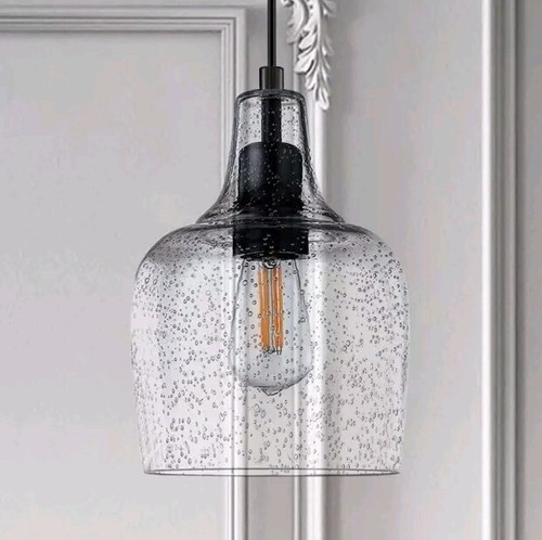 2 Pack 1 Light Hanging Indoor Kitchen Island Pendant Light 6.1" Clear Seeded ... - Picture 4 of 7