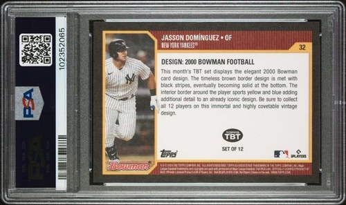 Topps Throwback Thursday Jasson Dominguez #32 RC TBT Bowman 2024 PSA 8 casi nuevo-como nuevo - Imagen 2 de 2