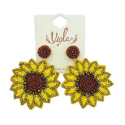 Sunflower Seed Bead Dangle Earrings - Beaded (2x2.5in)(Free Shipping Listing)