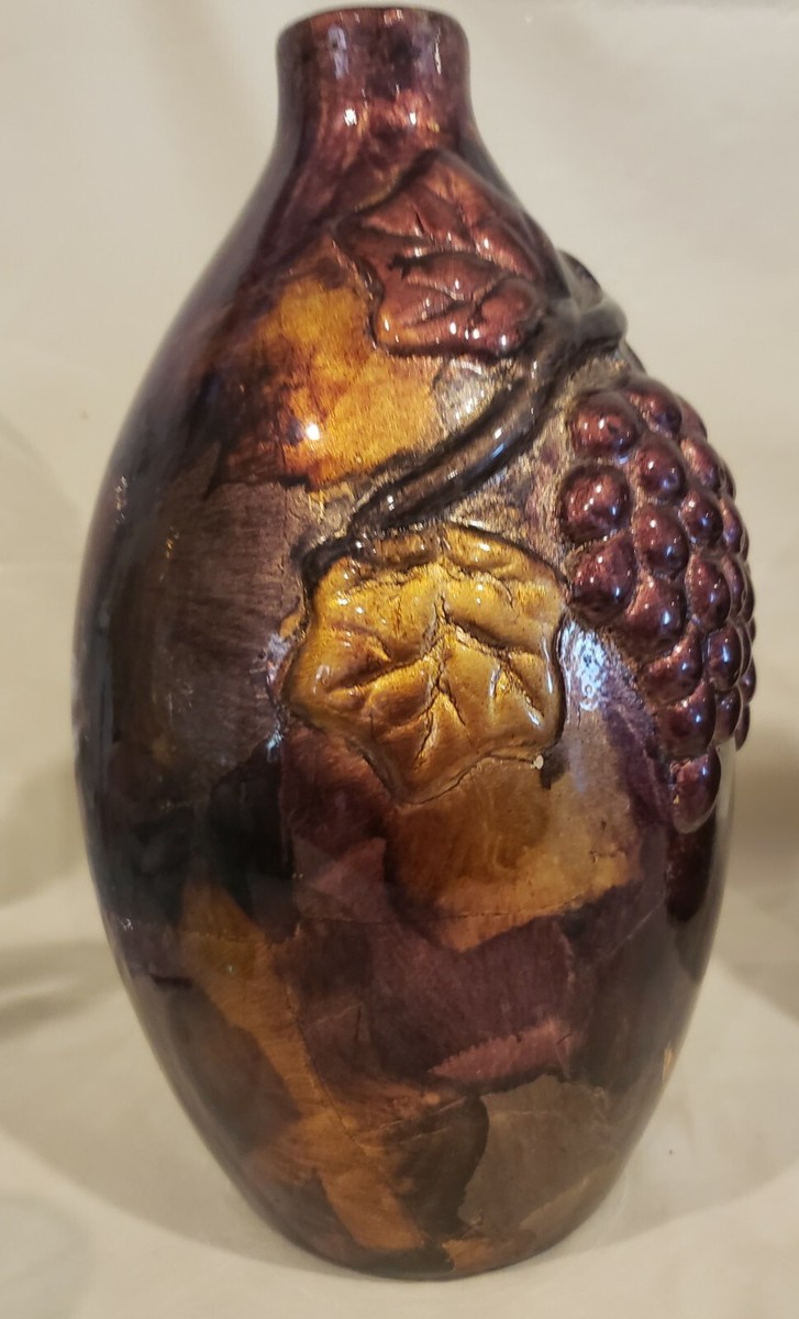 Kirkland's Lacquered Gold Purple Coper Foiled Ceramic vase 15