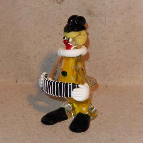 Vintage MURANO Art Glass CLOWN Yellow ACCORDIAN Figure Sculpture Label Tag - Picture 2 of 9