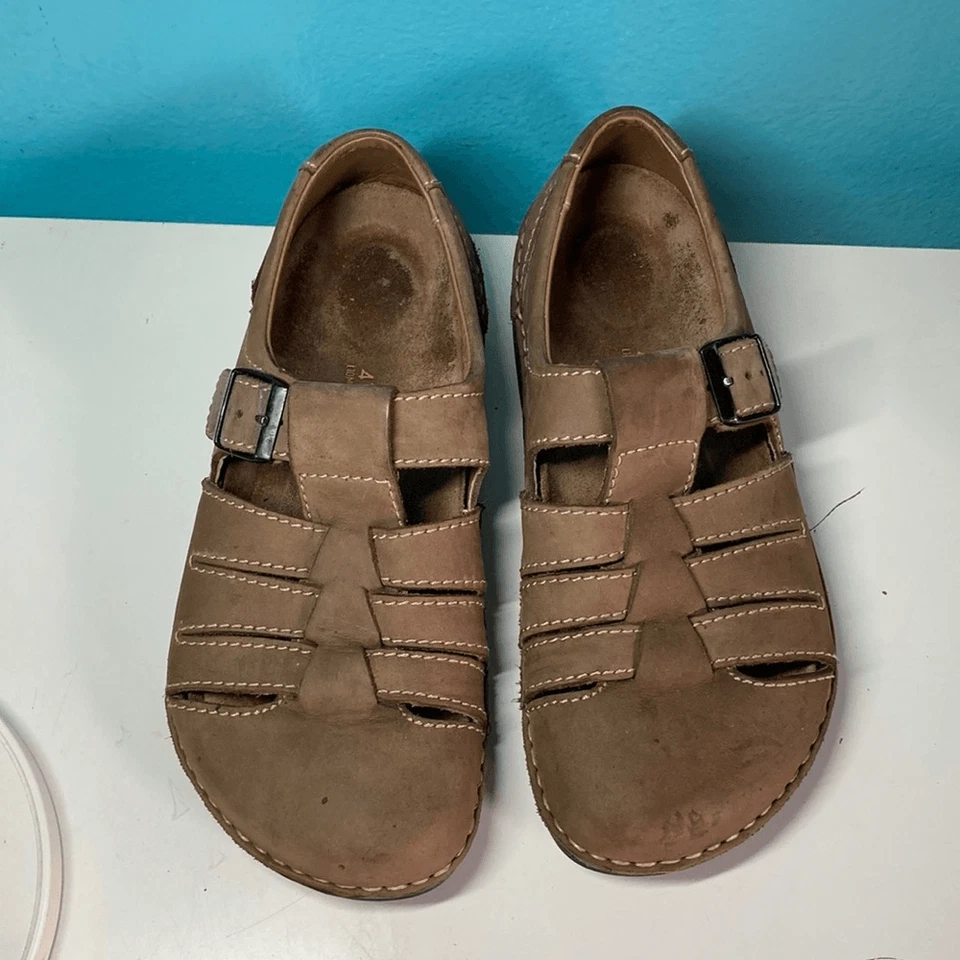 Sandalia Birkenstock Footprints Clásica Pescador 41 Hombres 8 Mujeres 10 Cuero Marrón Foto 2 de 4