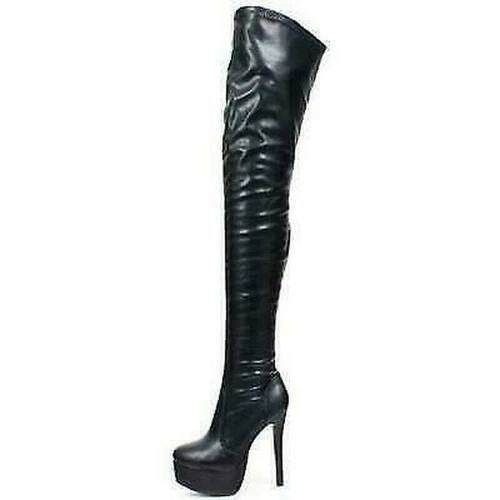 16 cm hoher Absatz Damen Reißverschluss Overknee Oberschenkel/Schritt Plateau hohe Stiefel Pump - Bild 5 von 8