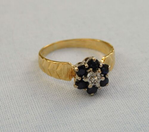 VINTAGE 18 KT GELBGOLD SAPHIR + DIAMANT BLUME RING PFEIL DESIGN 3g - GRÖSSE L - Bild 4 von 12