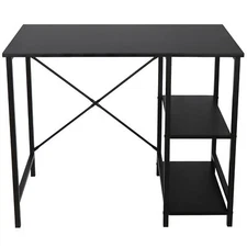 Computer Desk Black Home Office Study Workstation Table With 2 Tier Shelves 36"