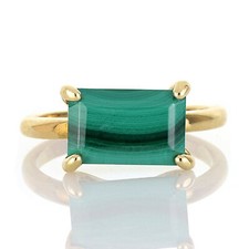 Natural Malachite Octagon Cut Gemstone 925 Sterling Silver Women Simple Ring