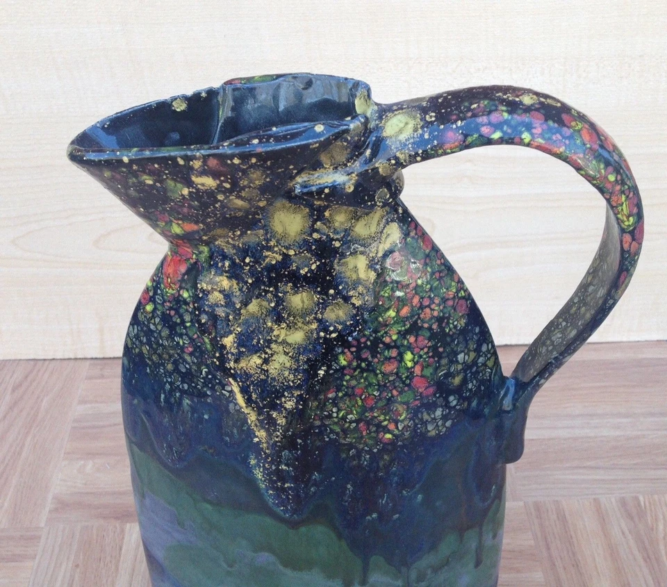 Jarrón jarra de cerámica multicolor hecho a mano C. SCHAFER para decoración del hogar  Foto 2 de 4