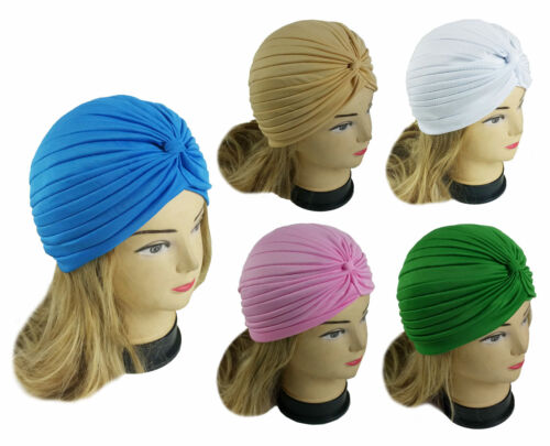 5 Donna Elasticizzato Turbante per Testa Fascia Chemio Hijab Pieghe Indiano Cap - Foto 3 di 16