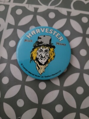 Harvester Steak Houses 80's  2 1/4'' Metal Pin Badge Worzal Grummidge Collectable