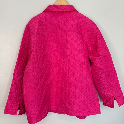 Quacker Factory Quilted Jacket 1X Pink 100% Silk Rhinestone Full-Zip Women's - Picture 4 of 11