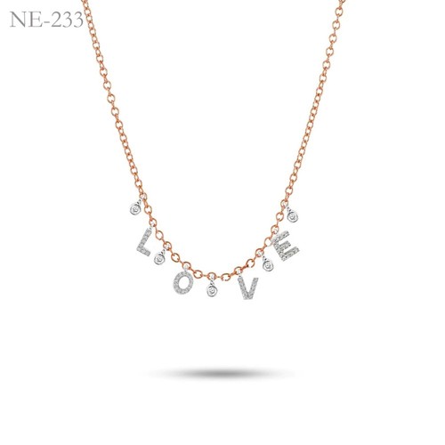 Love Letter Diamond Necklace 14k Yellow & White Gold Minimalist Jewelry Gifts - Picture 2 of 3