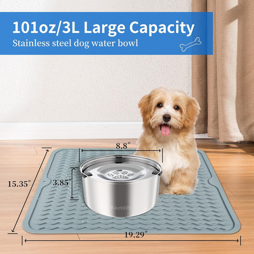 3L Large Capacity Stinless Steel Dog Water Bowl and Waterproof Silicone Dog Food - Picture 5 of 6