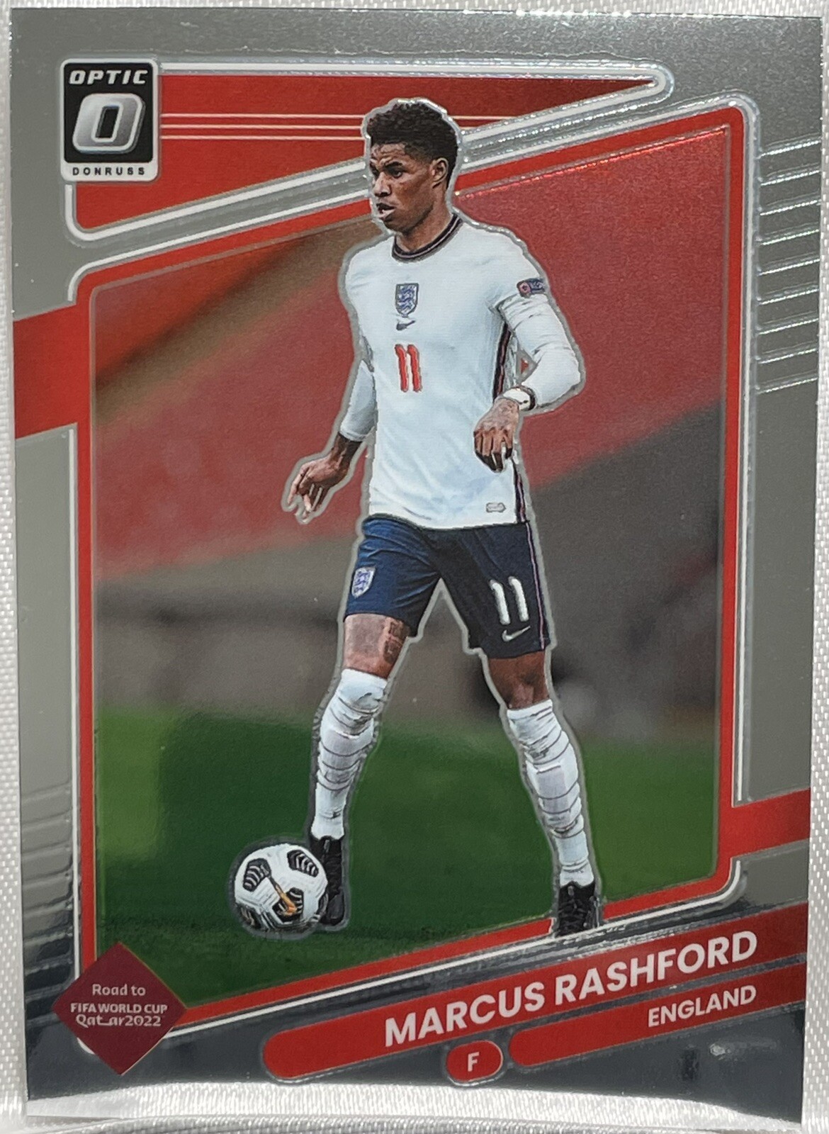 2021-22 Panini Donruss Marcus Rashford #55 Silver Optic Road to Qatar World Cup