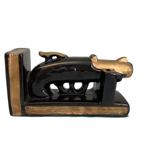 Pair Black Gold Pistol Bookends Japan Ceramic - Picture 2 of 7