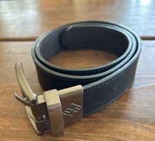 Columbia Mens Belt 34 Synthetic Leather Brushed Silver Buckle Logo Black