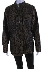 Jane Post Womens Leopard Print Long Sleeve Four Pocket Jacket Brown Black Size L