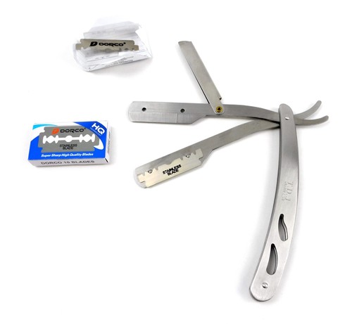 Straight Barber Edge Steel Razors Folding Shaving Knife With 10 PCS Blades Metal - Picture 2 of 4