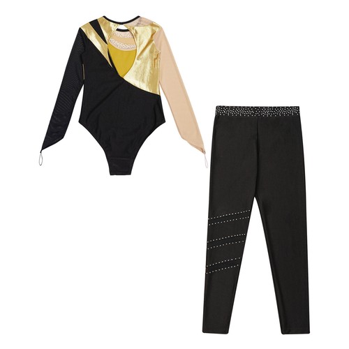 Kids Girls Outfit Rhinestones Tracksuit Figure Skating Set Long Sleeve Leggings - Picture 13 of 74
