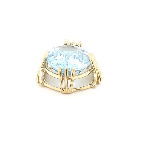 Colgante grande de topacio azul ovalado enmarcado de diseñador 15x11 oro amarillo 14k NUEVO - Imagen 2 de 5