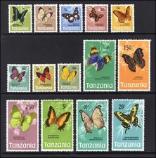 M26641 Tanzania 1973 Butterflies Set of 14 Minus 70c lmm Sg158/172 Cat£20