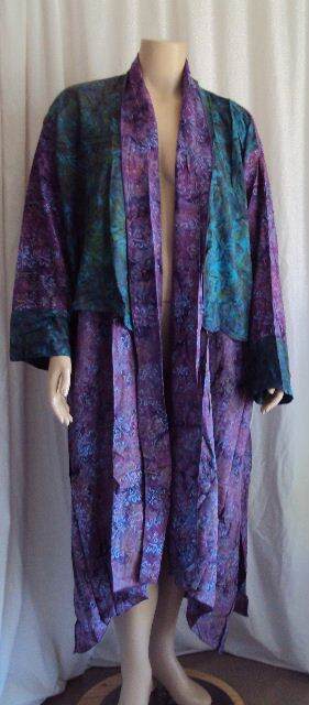 Purple Green Batik Long Duster Jacket by Lotus Traders Bust 70+ 5X