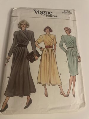 Uncut Vintage Vogue 9733 Size 10 Mock Wrap Bias Dress Pattern in 3 Lengths