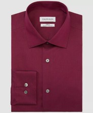  80 Calvin Klein Men's Red Slim Fit Long-Sleeve Dress Shirt Size 16.5 36/37