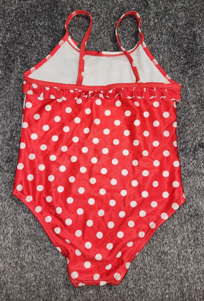 Traje de baño Disney Minnie Mouse rojo blanco a lunares de una pieza para niños pequeños 4T Foto 3 de 4