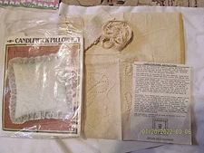 M H Yarns Vintage Candlewick Pillow Kit Birda & Hearts 14" Partially Completed