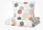 New Ikea KRUSFRO Queen/Full Duvet Cover & Pillowcases Multi-color/White Hexagon