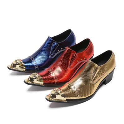 Men's Leather Pointy Toe Metal Slip on Rivet Oxfords Studded Wedding Dress Shoes