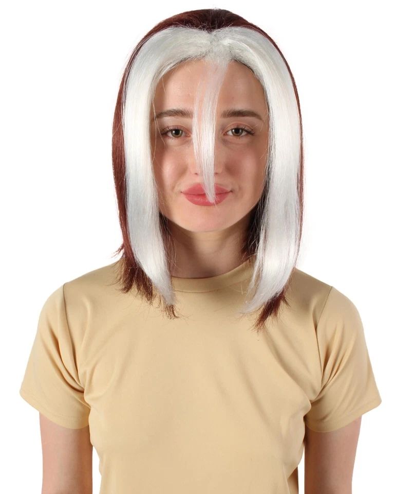 HPO взрослых женщин короткий мутант Egirl супергерой бордовый коричневый и белый прядь парик - Изображение 2 из 4