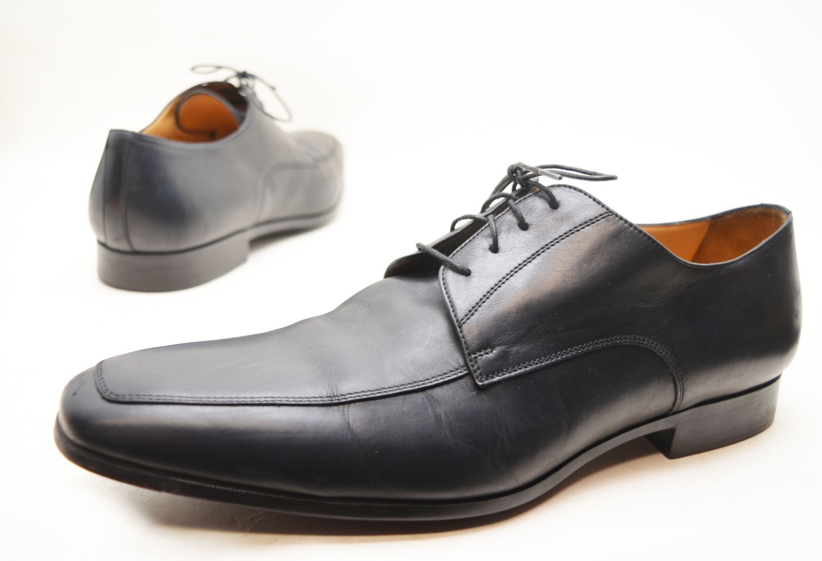 SAOLA Santoni scarpe eleganti derby uomo Prichard pelle nera punta grembiule taglia 11 D