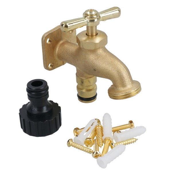 Messing AußEn AußEn Garten Wasserhahn + Adapter 3/4 Zoll Bsp Gewinde Tragbar-image
