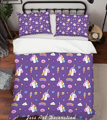 3D Unicorn Diamond Crown Pattern Quilt Cover Set Bedding Sets Pillowcases Queen