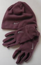 Nike Fleece Hat And Gloves Running Set Women Dark Wine/Dark Wine/Silver M/L
