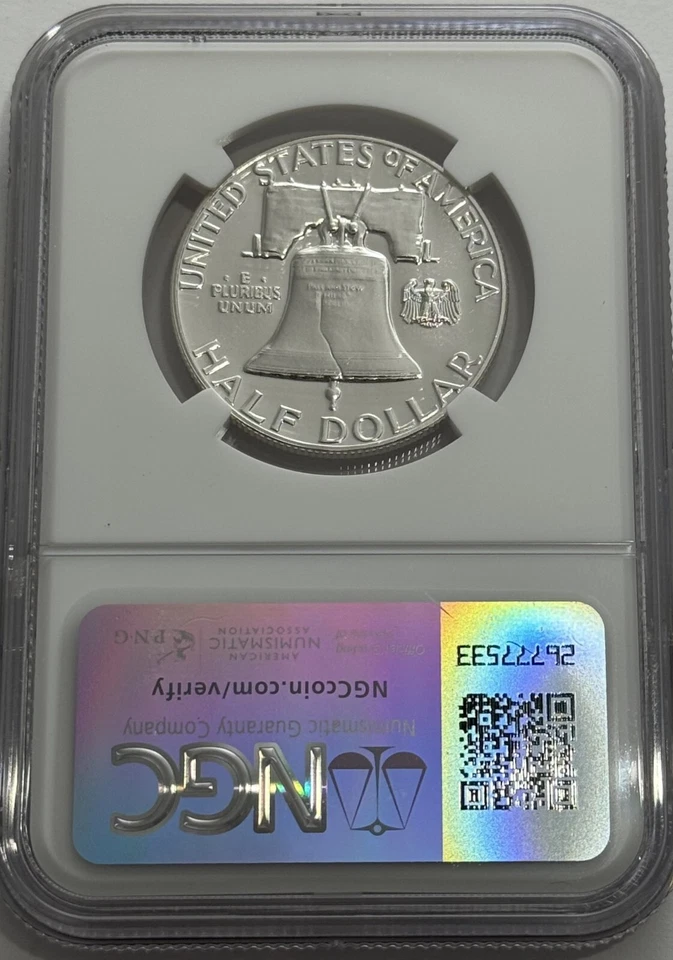 Medio dólar Ben Franklin 1959 NGC PF69 prueba 50c 90 % plata etiqueta blanca Foto 2 de 3
