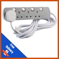 GREY SWITCHED 4 GANG EXTENSION LEAD CABLE 1M/2M/3M/5M/10M 13A PLUG