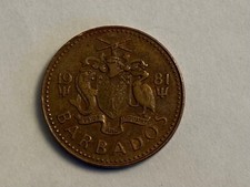 1981 Barbados One Cent Arms of Barbados Trident Vintage 1 Cent